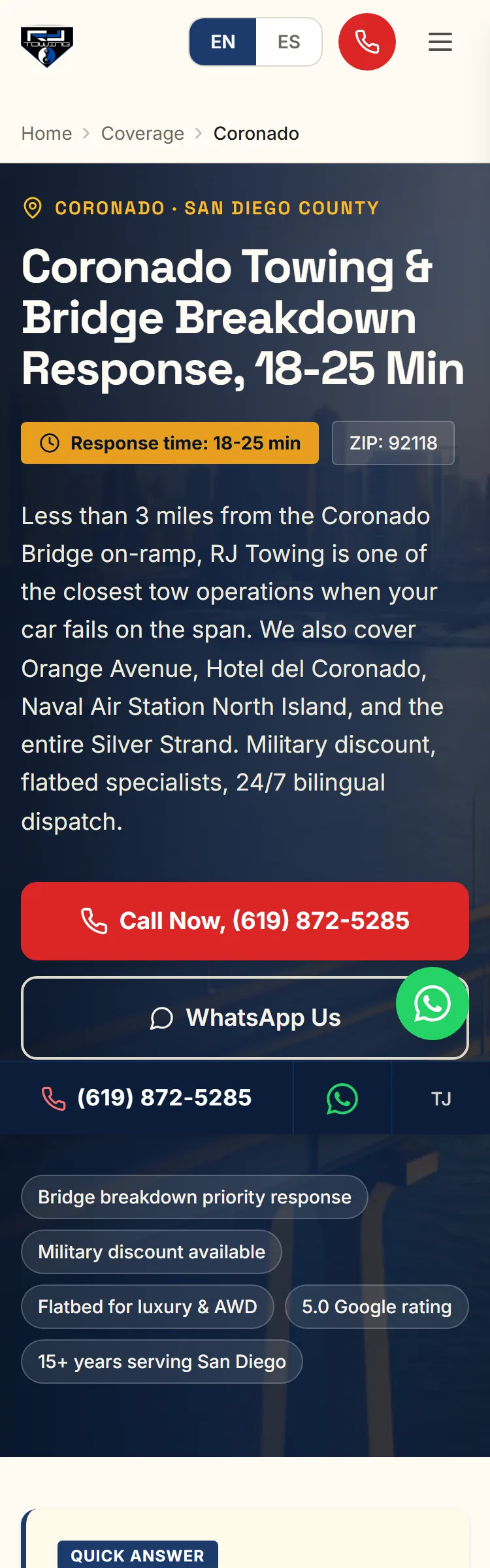 Coronado neighborhood page on mobile