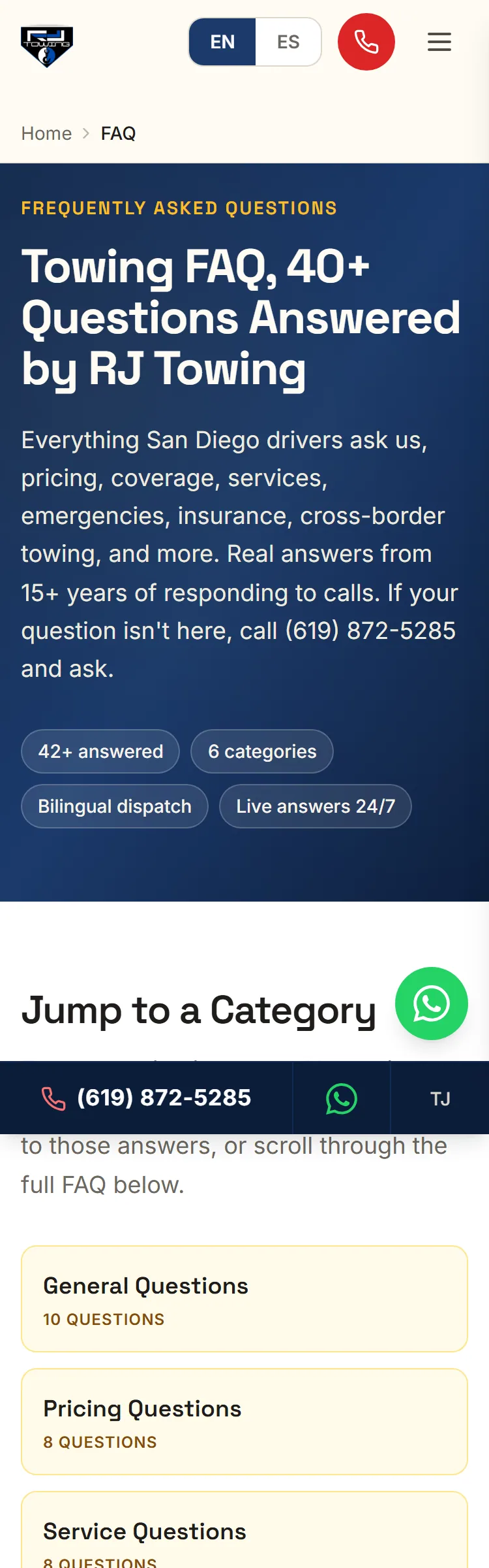 FAQ page on mobile