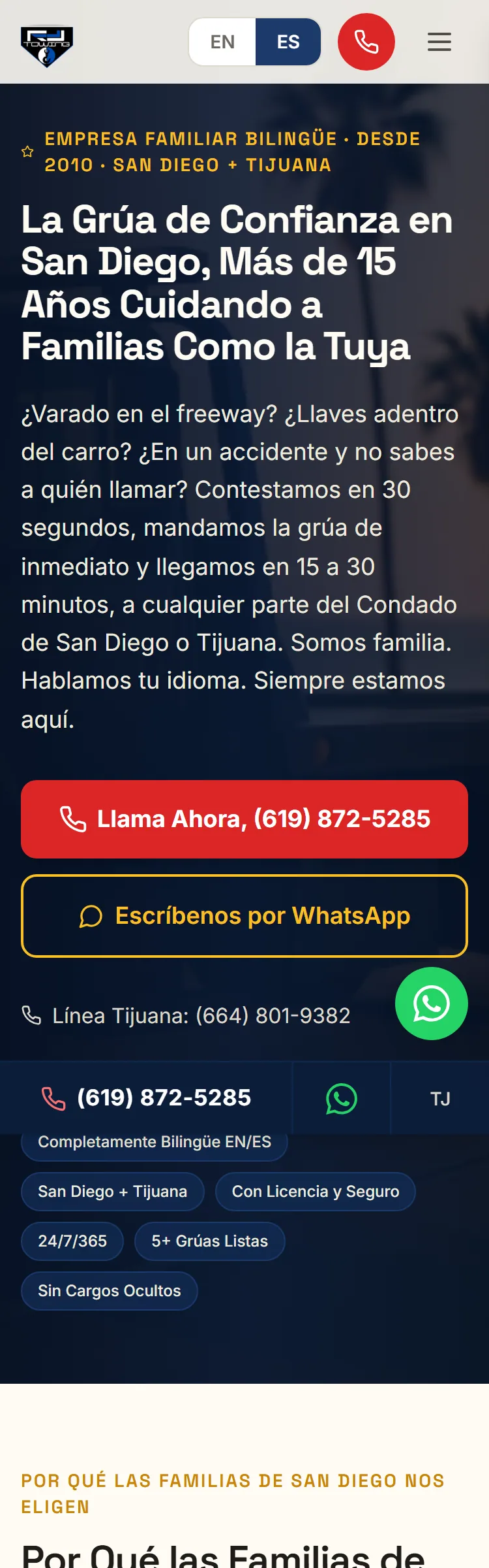 Spanish homepage on mobile