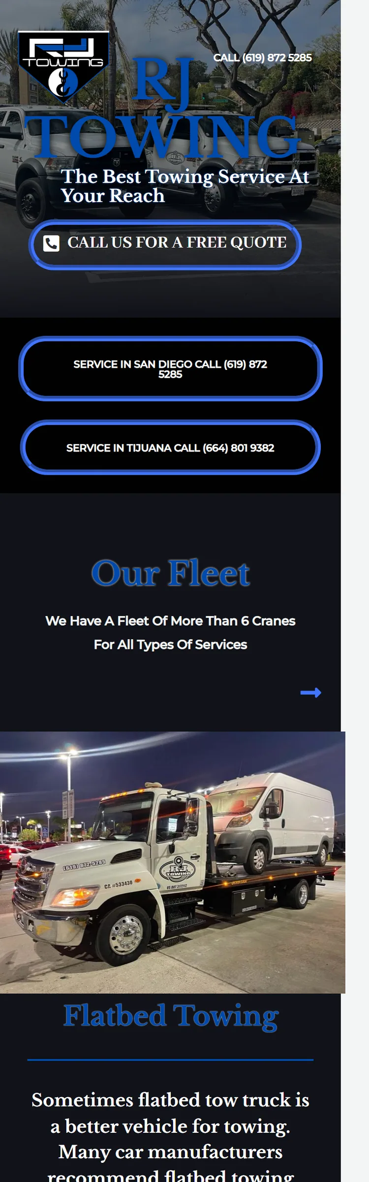 Old RJ Towing one-page WordPress site with typos